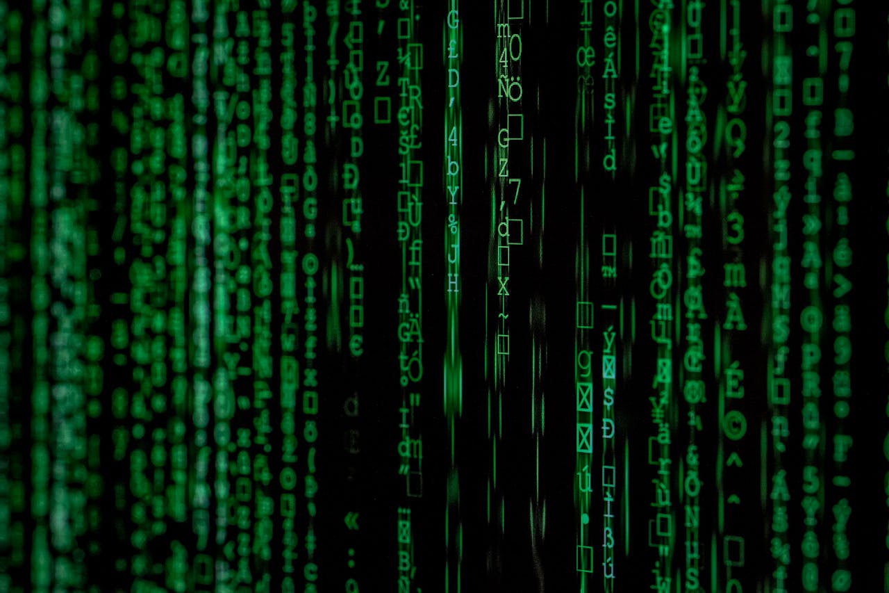 Services-02 Abstract green matrix code background with binary style.